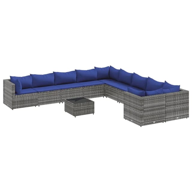 vidaXL 11-tlg Garten-Sofagarnitur mit Kissen Grau Poly Rattan Modell 98