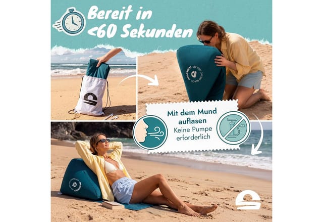 Momevo Multifunktionsliege Airlounge aufblasbare Strandlehne Petrolblau, 2 Positionen, bis 150 kg
