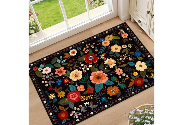 Agger Fußmatte Fußmatte mit Blumenmuster, Teppich im Boho-Stil, Landhausstil-Türmatte für Wohnzimmer, Kinderzimmer, Schlafzimmer