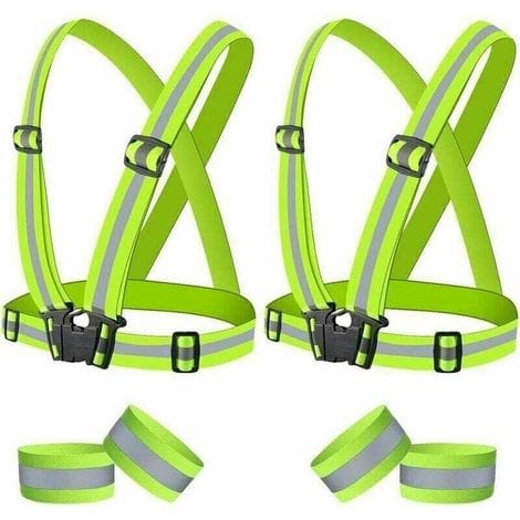 Sicherheitsweste, Reflektierende Westen, 2 Gelbe Sicherheitswesten, 4 Reflektierende Armbänder, Zum Laufen, Gehen, Radfahren Und Motorradfahren Bei Nacht, Für Erwachsene Und Kinder.
