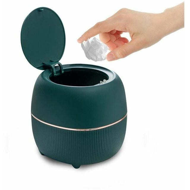 Runder Mini-büromülleimer Mit Deckel, Aus Kunststoff, Für Zuhause, Küche, Bad Und Büro (grün)