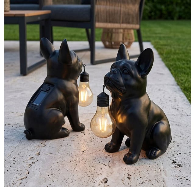 Led Solarleuchte Solarlampe Außenleuchte Schwarz Matt Bulldogge Hund H 23,5 Cm