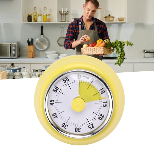 Mechanischer Timer Mit Optischem Edelstahlzähler, Hellgelber Scheibe Und Magnetfunktion Für Büro, Schule, Küche (7,3 Cm)