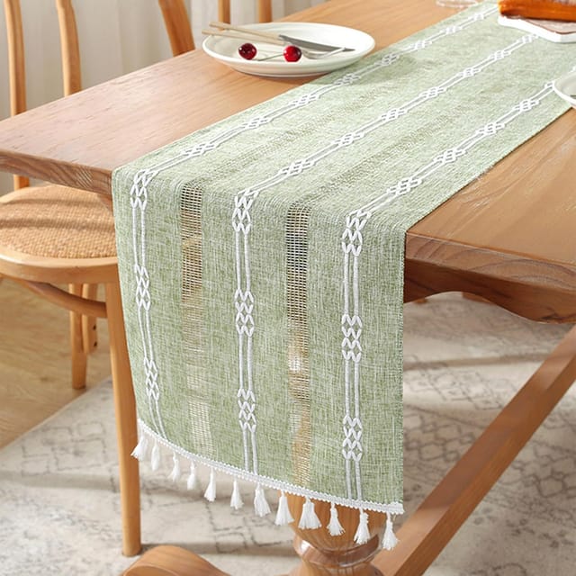 Tischläufer Aus Leinen Mit Quasten – Waschbar, Ideal Für Möbel, Weihnachten, Partys, Küche, Couchtisch, Feiertage, Geburtstage Und Restaurants (240 X 33 Cm, Grün)