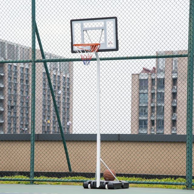 Basketballkorb Für Erwachsene Mit Verstellbarem Pvc-backboard (90 X 60 X 260–310 Cm) Und Integrierten Rollen, Weiß