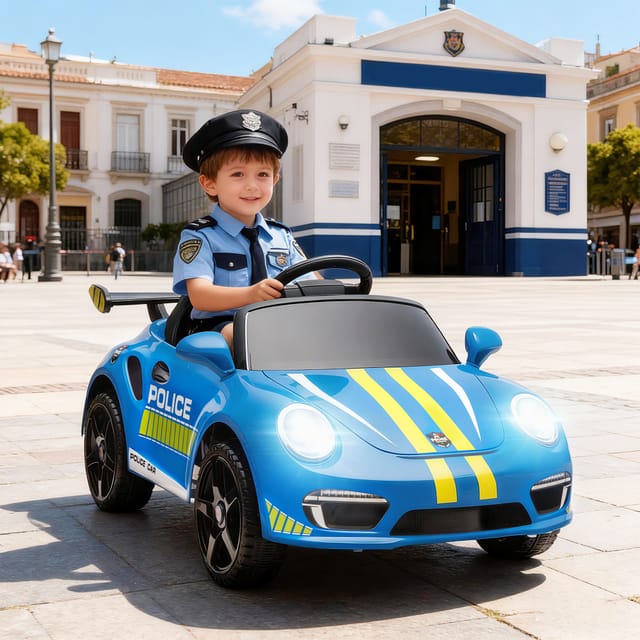 Ruf Ctr 3 Clubsport Lizenziertes Elektro-kinderauto Mit Fernbedienung, Zwei Motoren, Sirene Und Stützrädern – Blau