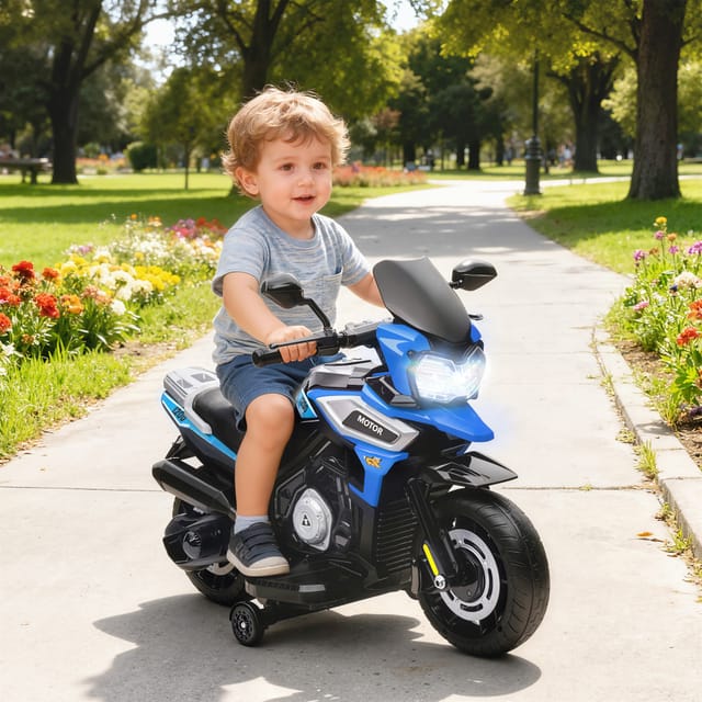 Elektromotorrad Für Kinder Von 18 Bis 36 Monaten, 6-v-elektroroller Mit Abnehmbaren Stützrädern, Scheinwerfer, Musik, 2,4 Km/h, Mini-motorrad Mit Licht, Max. 30 Kg, Blau