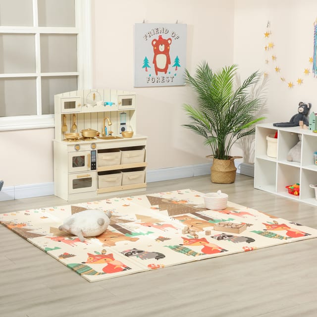 Wendbare, Faltbare, Gepolsterte Babyspielmatte 196 X 176 X 1,5 Cm, Doppelseitig, Wasserdicht, Mehrfarbig