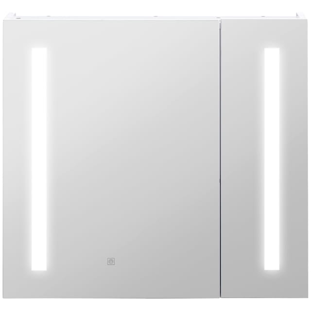 Led-beleuchteter, Wandmontierter Badezimmerspiegelschrank Mit 2 Türen Und 3 Ablagen, 70 X 15 X 65 Cm, Weiß