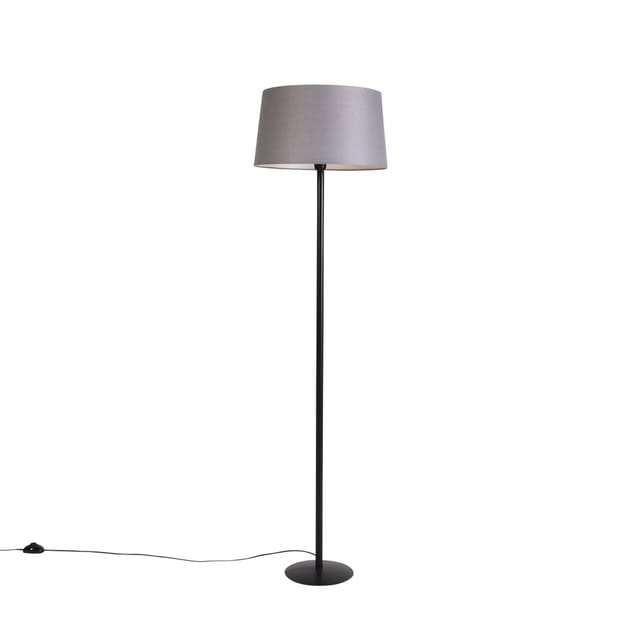 Qazqa Schwarze Stehlampe Mit Leinenschirm Dunkelgrau 45 Cm -