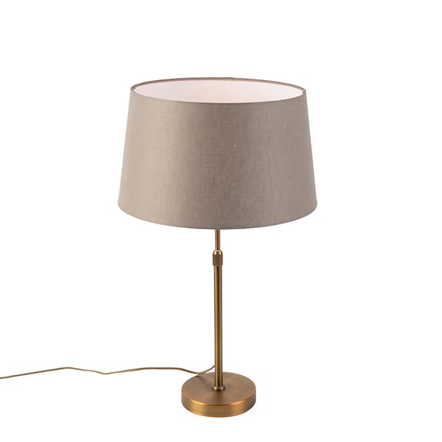 Bronze Tischlampe Mit Leinenschirm Taupe 35 Cm - Parte