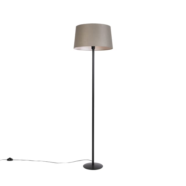 Qazqa Schwarze Stehlampe Mit Leinenschirm Taupe 45 Cm - Simplo
