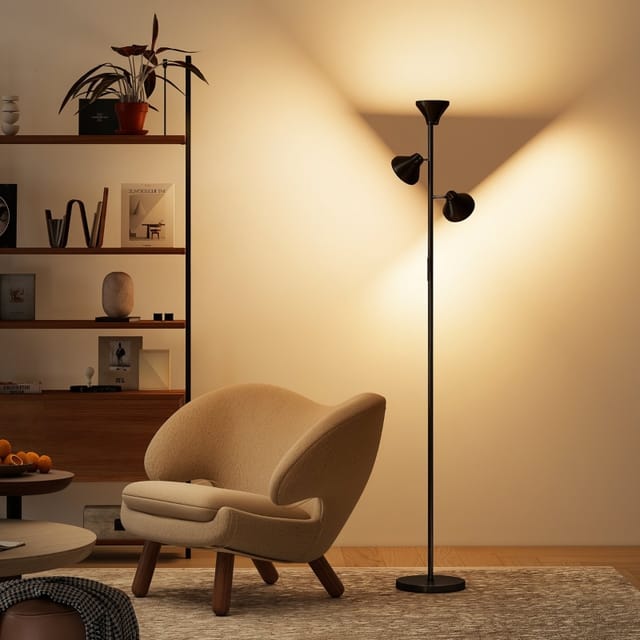 Dimmbare Stehlampe Mit Leselampe, Rgb-farbwechsel, 3 Drehbare Köpfe, Fernbedienung, Touch-steuerung, Schwarz