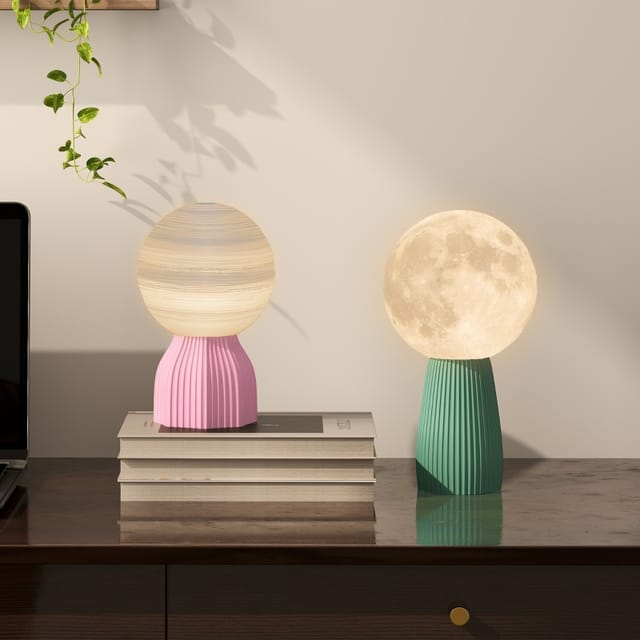 Tischlampen-set, Planeten-optik, 3-farbig, Usb, Kunststoff, Weiß