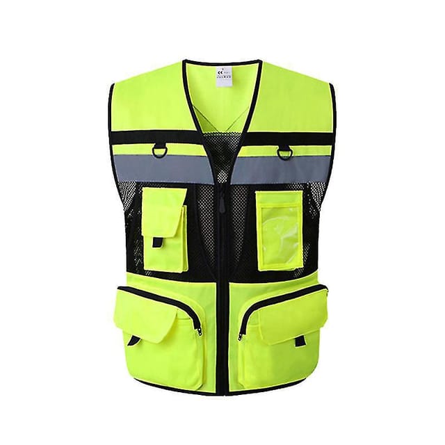 Hochsichtbare, Reflektierende Sicherheitsweste, Reißverschlusstasche, Atmungsaktives Netzfutter, Hautfreundlich Und Strapazierfähig, Größe S, Fluoreszierendes Gelb.