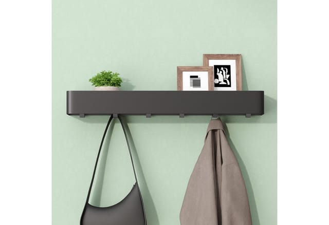 Mai & Mai Duschablage Zum Bohren Oder Kleben, Duschregal Mit Haken, Badablage Zur Wandmontage 60cm, Badezimmer Organizer Sandschwarz Reglo-05