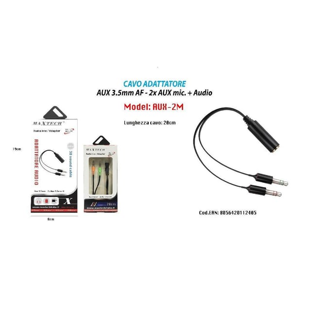 Trade Shop Maxtech Aux-2m 3,5-mm-audio-aux-adapterkabel Mit Buchse Auf Stecker, 2 X Aux-mikrofon -