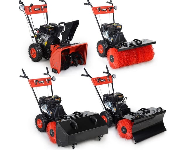 Benzin Kehrmaschine Schneefräse Schneeschieber 4,8kw(6,5ps) 80cm Arbeitsbreite Elektrostart Schnellwechsel-system 4in1 Gerät - Brast
