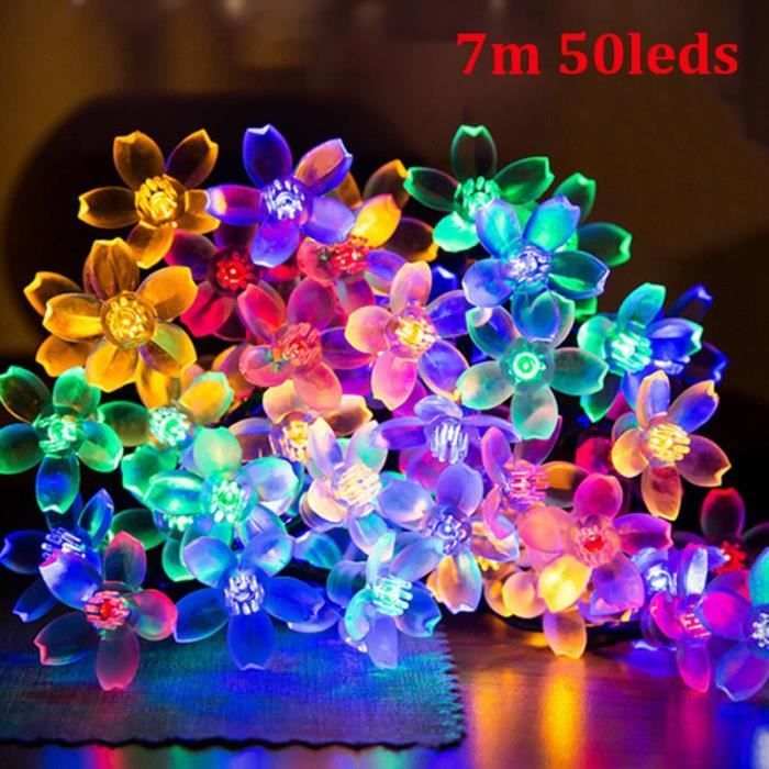 1 X 7 M Lange Solar-lichterkette Mit 50 Leds, Kirschblüten-design, 8 Modi, Mehrfarbig, Wasserdicht Für Garten, Terrasse Und Hof