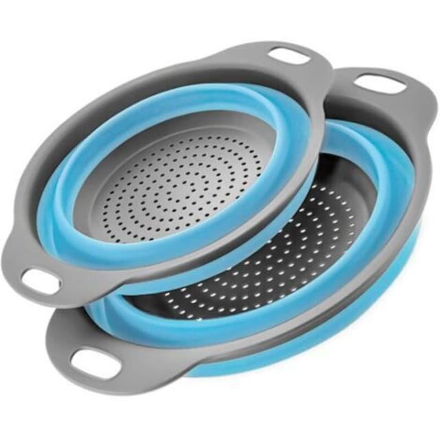 Foldable With Handles, Extendable Handles, Perfect For Draining Pasta, Vegetables, Fruit, 2 Pieces, Gray Blue