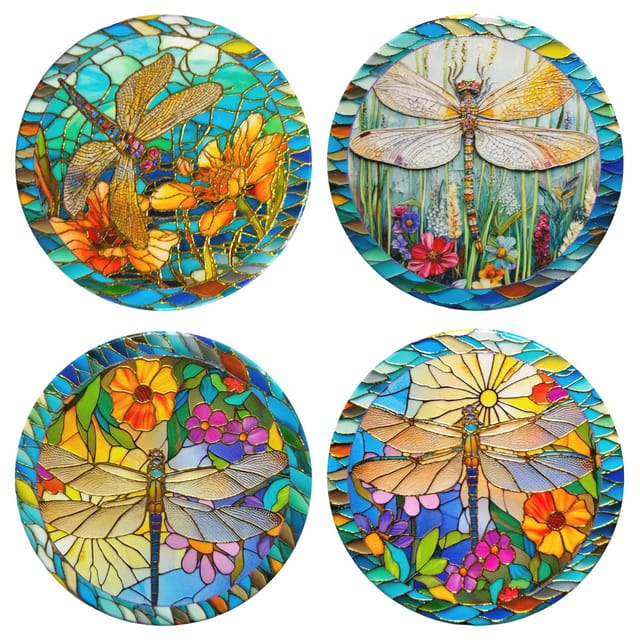 Keramikuntersetzer Mit Blumen- Und Drachenmotiv