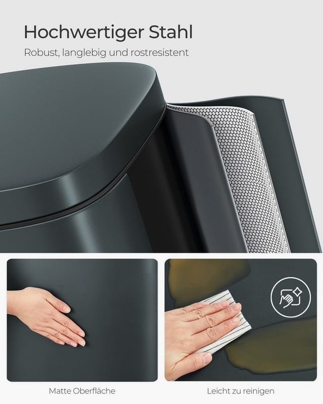 Songmics Poubelle Cuisine 30l, Poubelle À Pédale, Avec Couvercle À Fermeture En Douceur, Seau Intérieur, En Acier, Gris