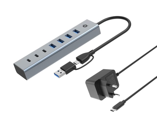 Conceptronic Hubbies20gp 7-port Usb 3.2 Gen 1 Hub Mit Netzteil, 5gbps, Usb-c X 3, Usb-a X 4