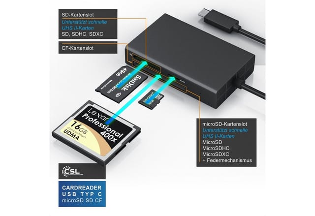 Csl Usb-adapter, Kartenlesegerät Inkl. Usb Kabel 3 In 1 Kartenleser Mit Usb 3.2