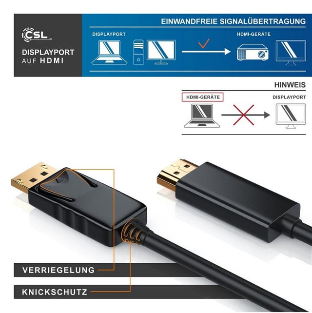Csl Displayport Zu Hdmi Audio- & Video-kabel, Dp Monitor Kabel Mit Audioübertragung - 5m