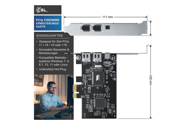Csl Pci Firewire Karte Erweiterungskarte - Pci-e - 3 Anschlüsse - 1394a 1394b -controller-karte - 2 X 6 Pin Und 1 X 4 Pin Für Desktop-pc