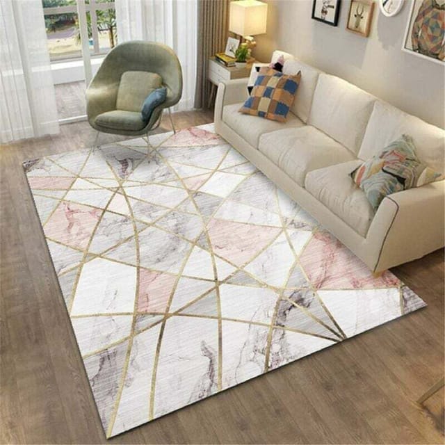 Moderner, Geometrischer Wohnzimmerteppich In Grau Und Rosa, Strapazierfähig, Weich, Zur Dekoration Eines Jugend- Oder Babyzimmers, 120 X 180 Cm