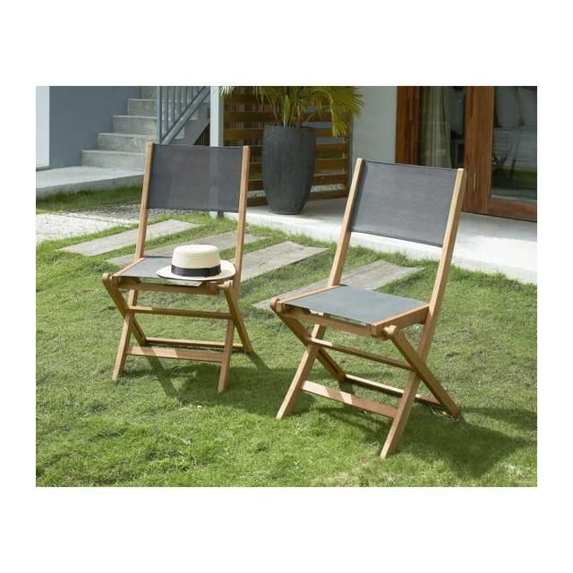 Bigbuy-outdoor 2er Set Faltbare Stühle Aus Grauem Holz