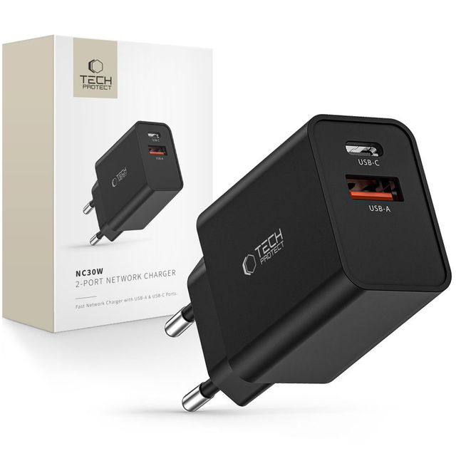 Tech-protect Nc30w 2-port-netzwerkladegerät Pd30w/qc3.0 Schwarz
