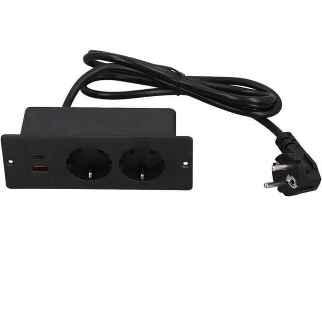 Prise Encastrée 2 Prises Avec Port Usb C A Pd20w Multiprise Intégrée Pour Meuble Cordon De 15 M