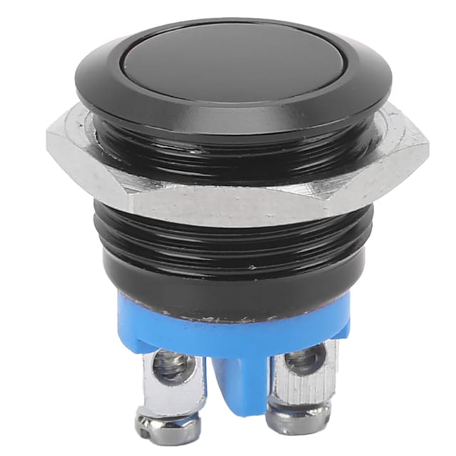 Edelstahl-drucktaster, 16 Mm Runder Flachkopf, Ip65, Rückstellwiderstand, 220 V (schwarz)