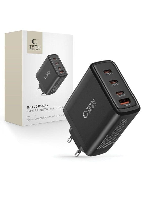 Gan 3x Usb-c Pd Usb-a Qc 100w Wandladegerät – Schwarz