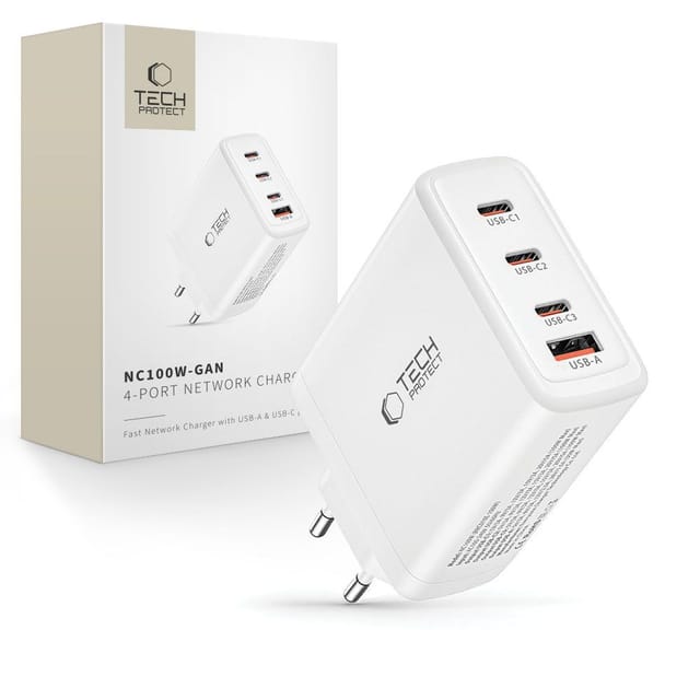 Gan 3x Usb-c Pd Usb-a Qc 100w Wandladegerät – Weiß