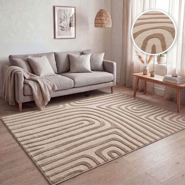 Paco Home Teppich Wohnzimmer, Moderne Geometrisch Abstrakte Muster, 3d-effekt Beige 120x160 Cm