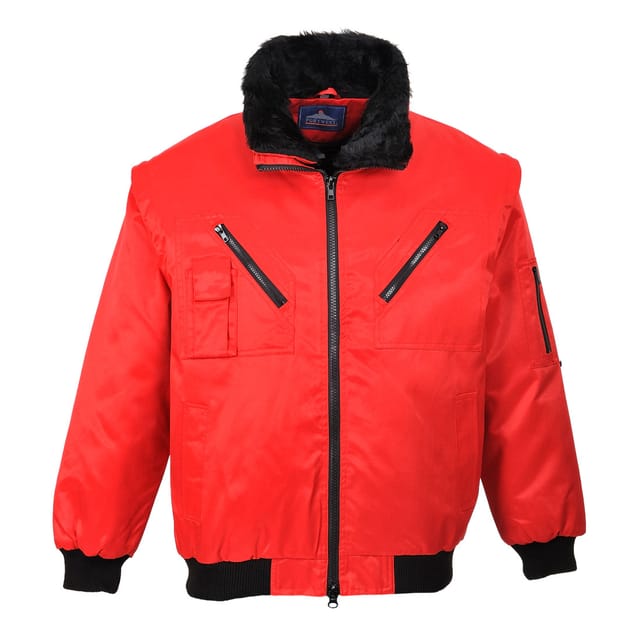Portwest 4 In 1 Herren Pilotenjacke Mit Fell Rot M