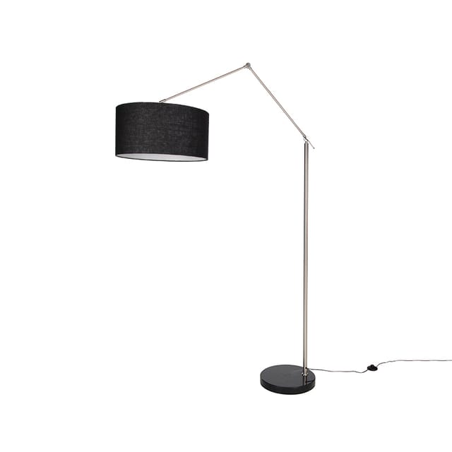 Qazqa Stehleuchte Stahl Verstellbar Mit Schwarzem Schirm 50cm -