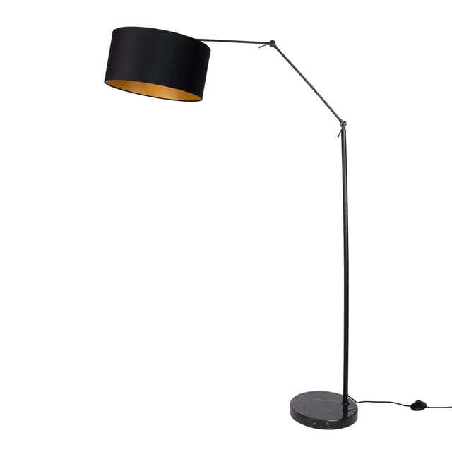 Qazqa Verstellbare Schwarze Stehlampe Mit Schwarzem Schirm Und