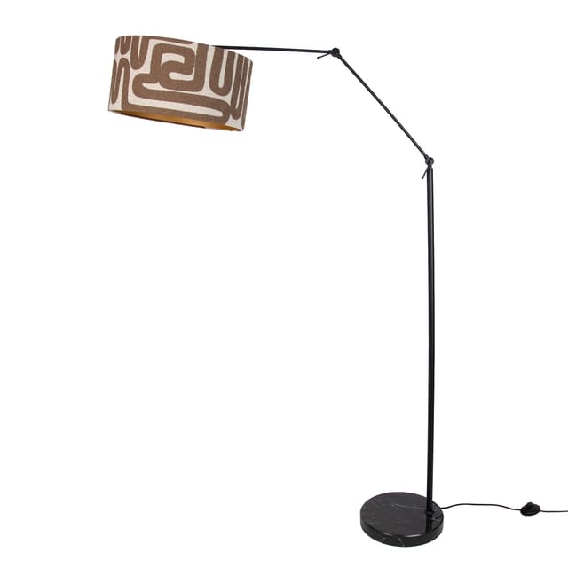 Qazqa Verstellbare Schwarze Stehleuchte Mit Braun Und Beige