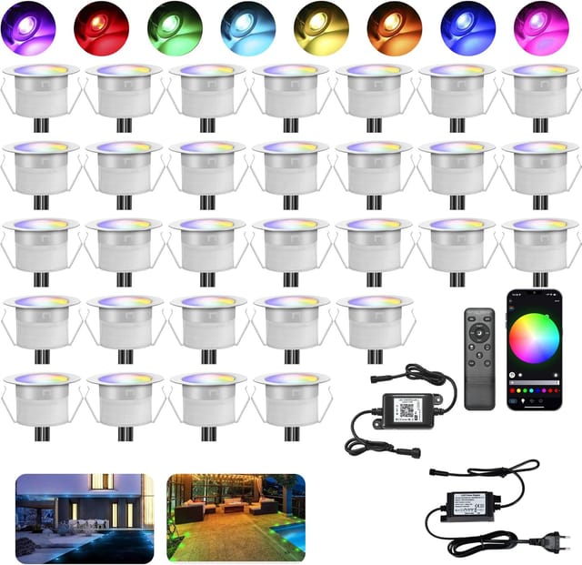Wlan-einbaustrahler – Rgbw, Wasserdicht Ip67, Ø 31 Mm – Beleuchtung Für Terrasse, Patio, Weg, Wand, Garten, Dekoration, Innen- Und Außenbereich, 30 Stück