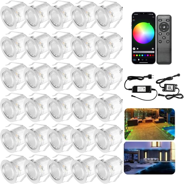 Bodeneinbaustrahler Mit Wlan-steuerung – Rgb-licht, 12 V Dc, 0,5 W, Ip67 Wasserdicht, Ø 30 Mm – Beleuchtung Für Terrasse, Patio, Weg, Wand, Garten, Dekoration, Innen- Und Außenbereich, 30 Stück