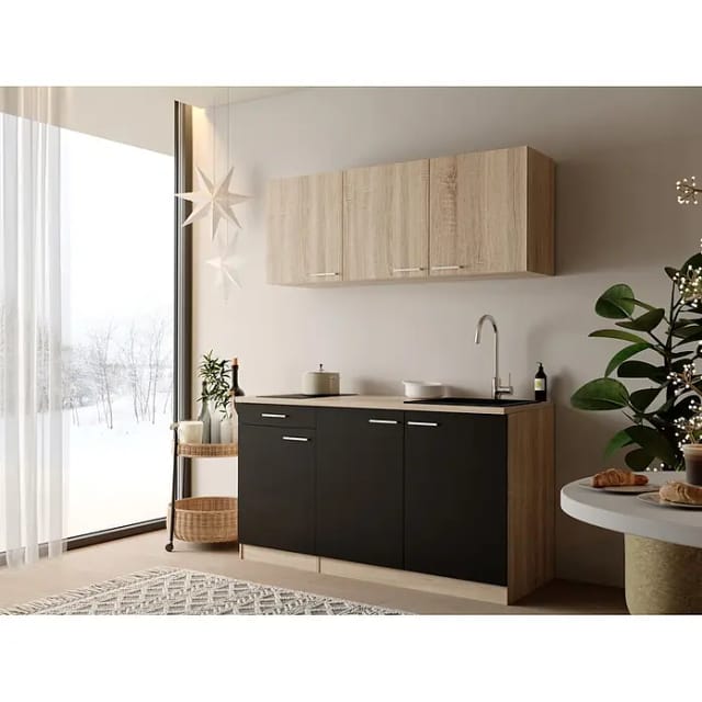 Küche Küchenzeile Singleküche Eiche Schwarz Ingrid 150 Cm Ohne Kühlschrank Respekta