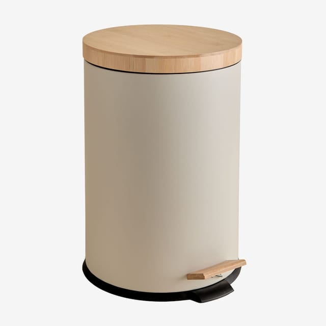Sklum Mülleimer Mit Pedal Aus Verzinktem Stahl Und Bambus Sosua Beige Tapioca