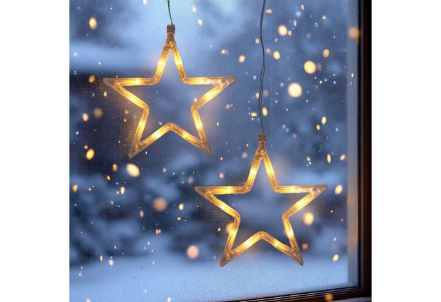 Led Leuchtstern Transparent Mit Saugnapf Zum Hängen - 2er Set - Stern Silhouette Warm Weiß Beleuchtet Batteriebetrieben