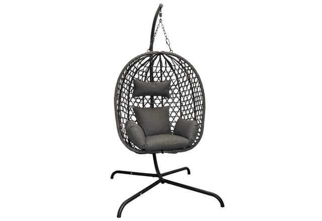Outdoor Hängesessel Mit Gestell Und Standfuß 194 X 104 Cm - Anthrazit - Polyrattan Hängestuhl Mit Sitz-und Kopfkissen Für Außen Und Innen