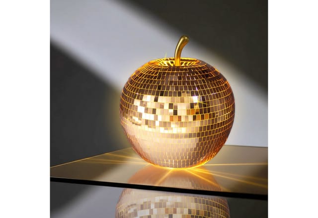 Led Glas Disco Apfel 16 Cm - Bronze - Deko Frucht In Discokugel Optik Mit Timer