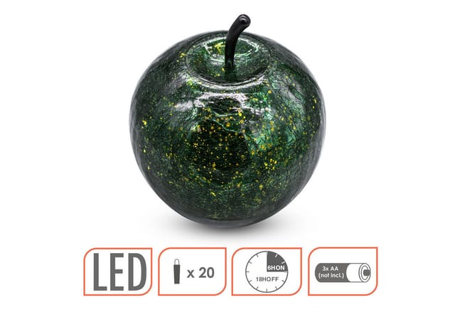 Led Crackle Glas Apfel 16 Cm - Metallic Grün - Deko Frucht In Bruchglas Optik